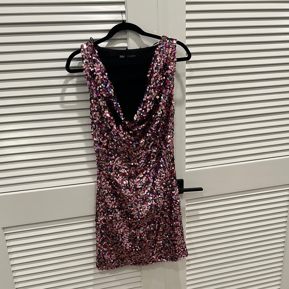 Zara Pink Sequin Short Dress Women’s Medium